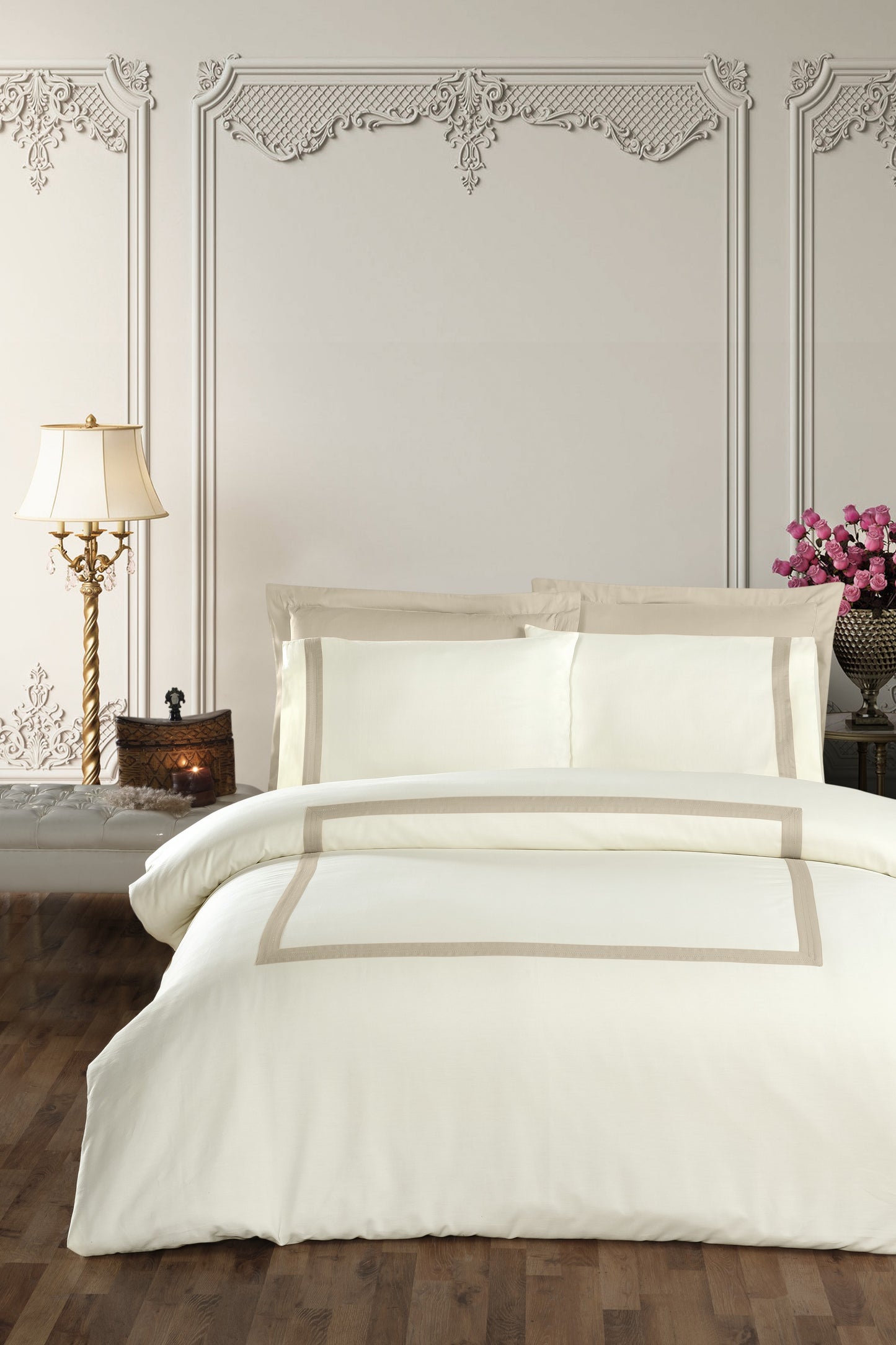 BUCKINGHAM %100 Pamuk Saten King Size Nevresim Takımı Ekru