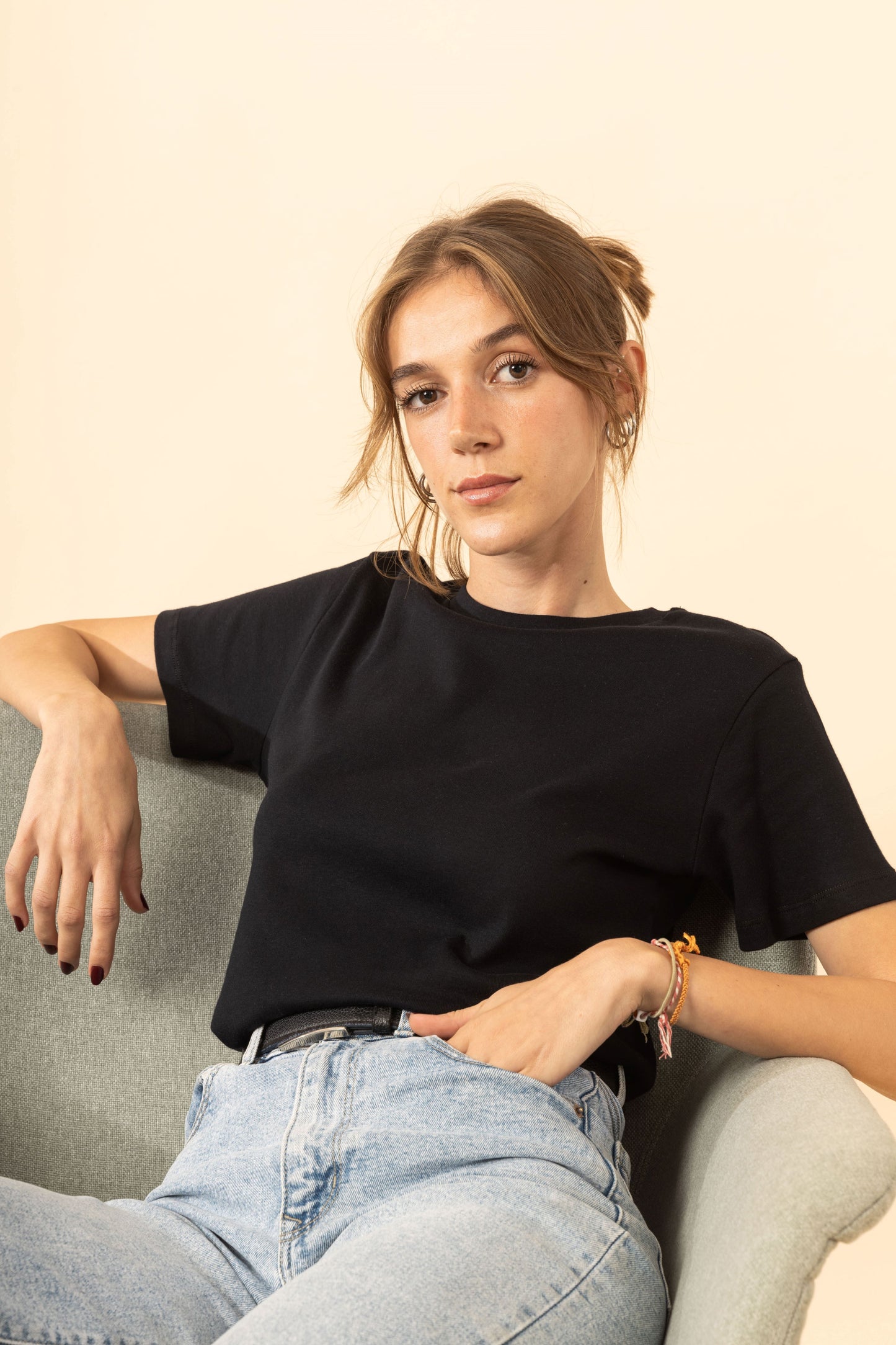 %100 Pamuk Bisiklet Yaka Kadın Basic Tshirt - Siyah