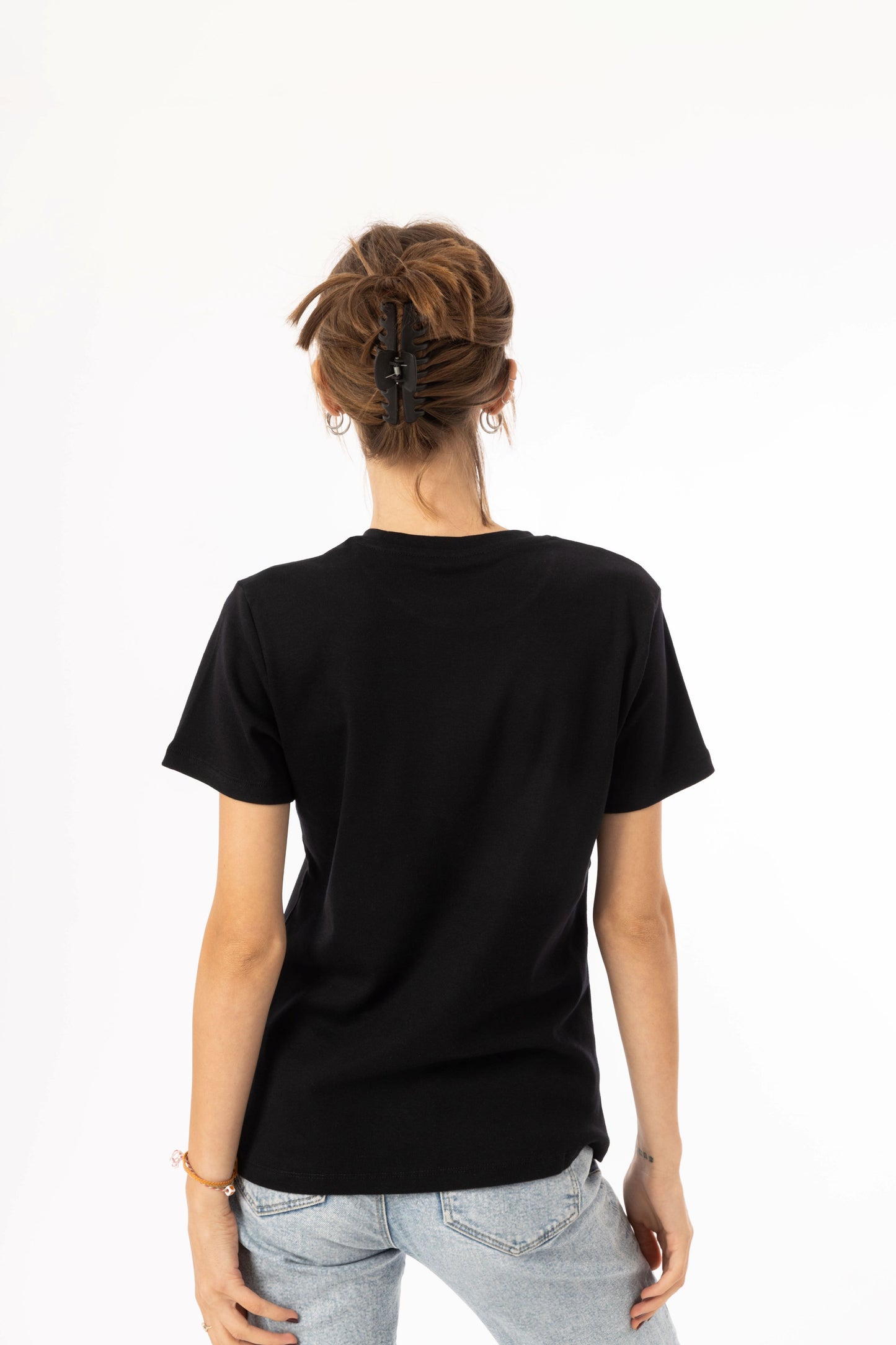 %100 Pamuk Bisiklet Yaka Kadın Basic Tshirt - Siyah