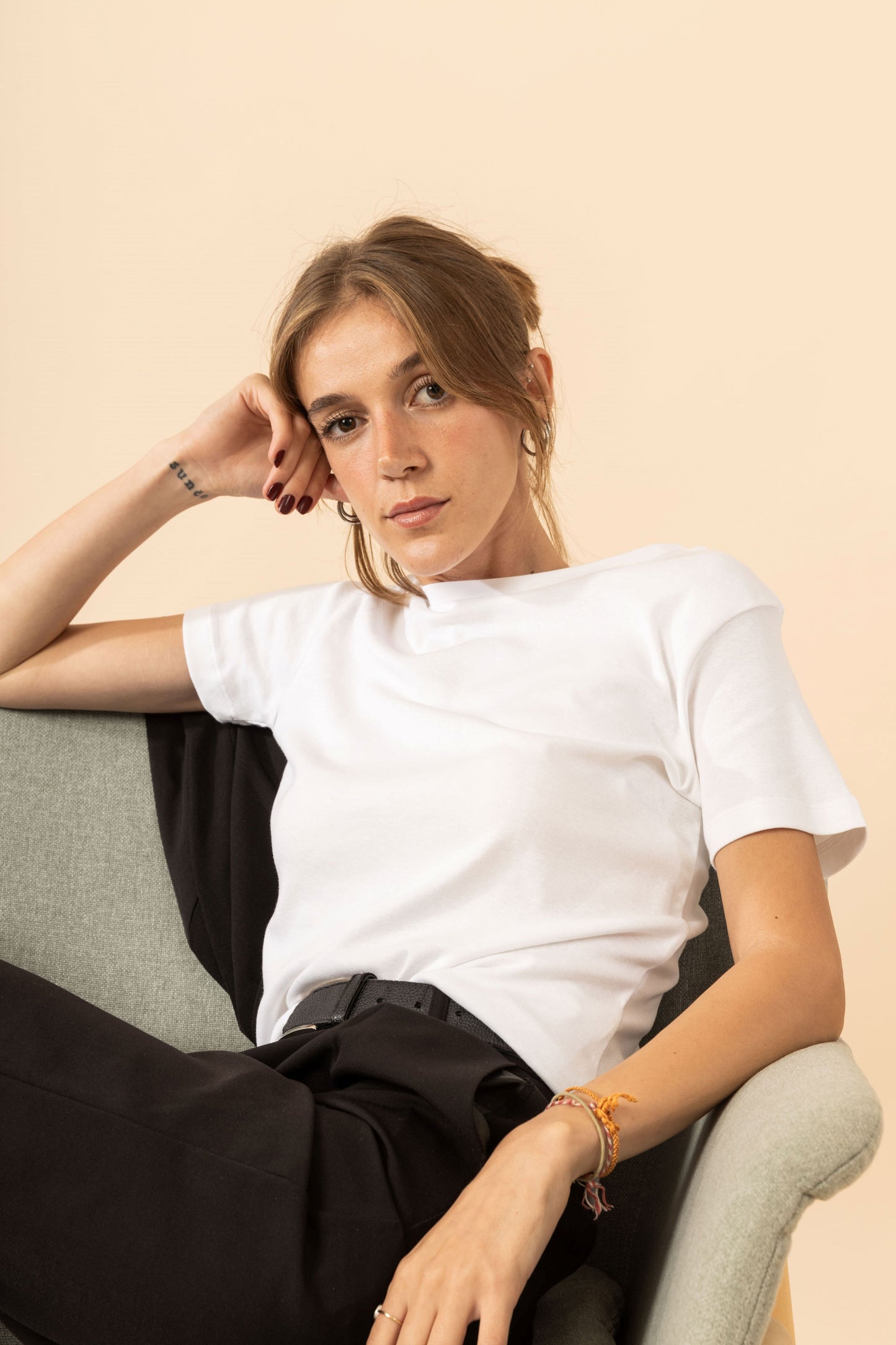 %100 Pamuk Bisiklet Yaka Kadın Basic Tshirt - Beyaz