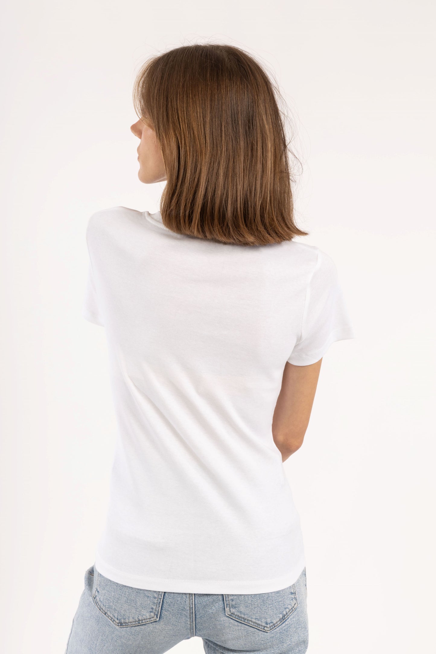 %100 Pamuk Bisiklet Yaka Kadın Basic Tshirt - Beyaz