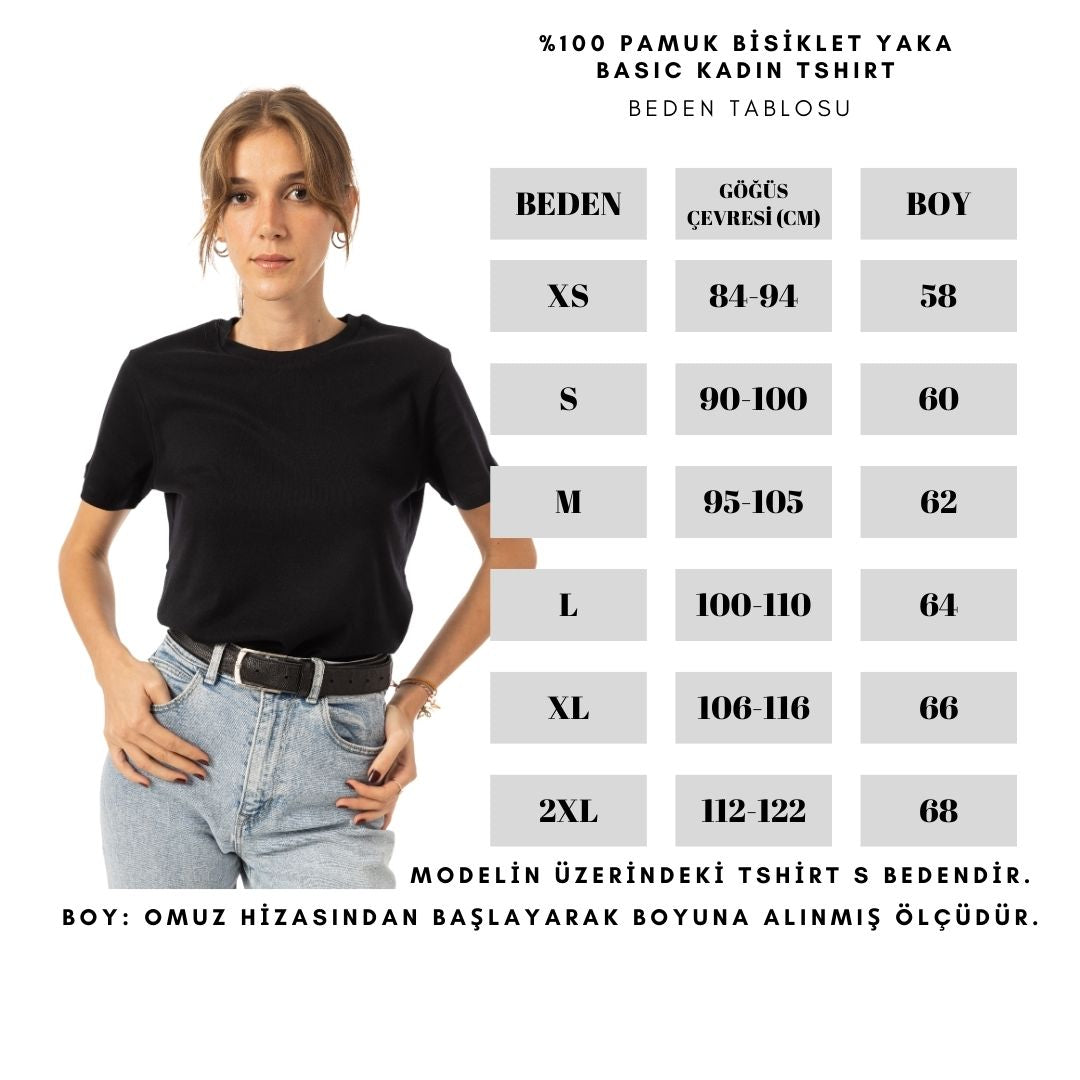 %100 Pamuk Bisiklet Yaka Kadın Basic Tshirt - Siyah