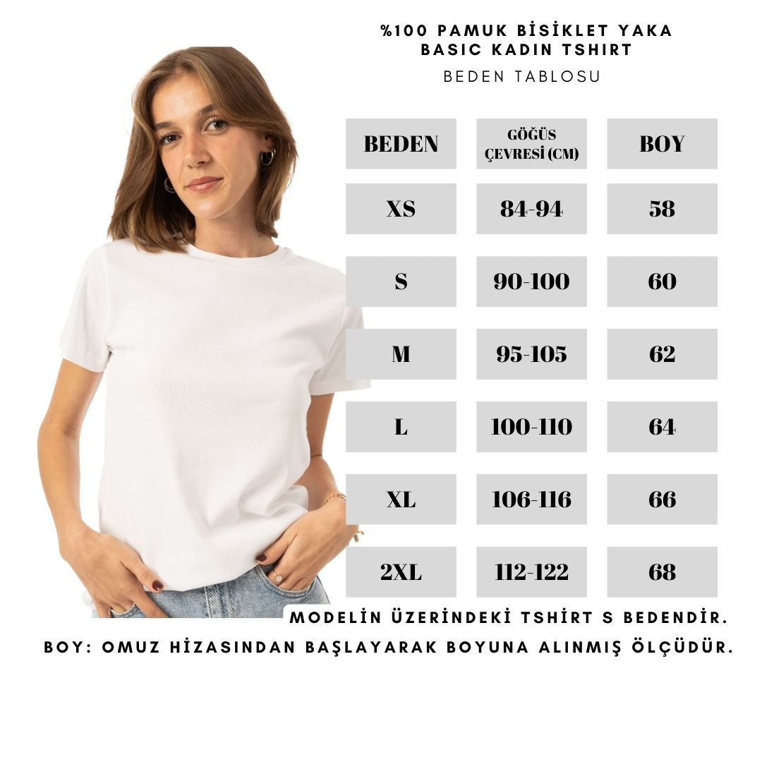 %100 Pamuk Bisiklet Yaka Kadın Basic Tshirt - Beyaz