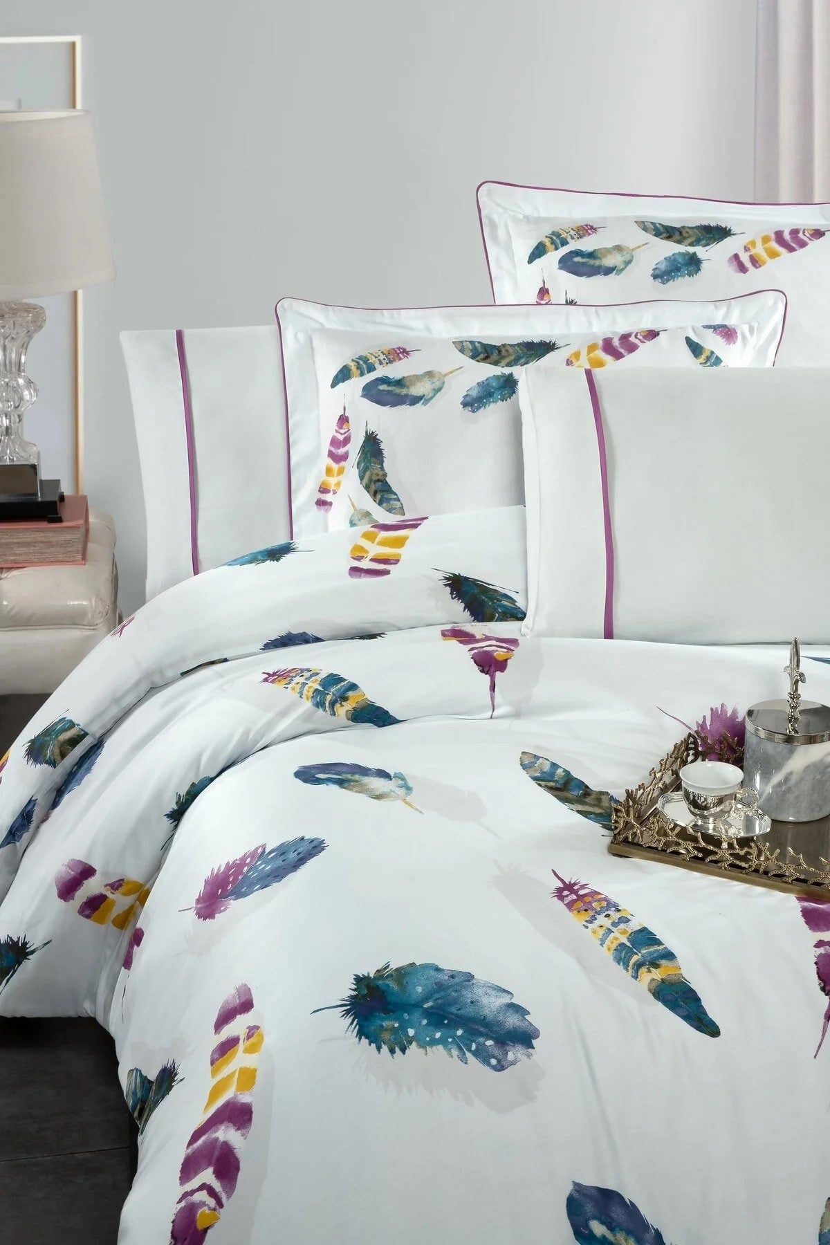 BIRDY %100 Pamuk Saten King Size Nevresim Takımı Beyaz