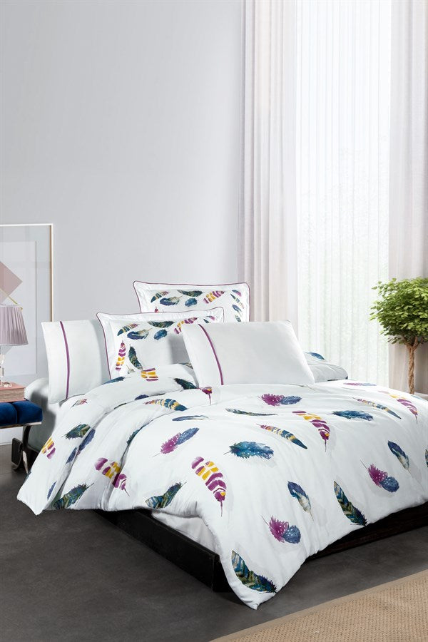 BIRDY %100 Pamuk Saten King Size Nevresim Takımı Beyaz