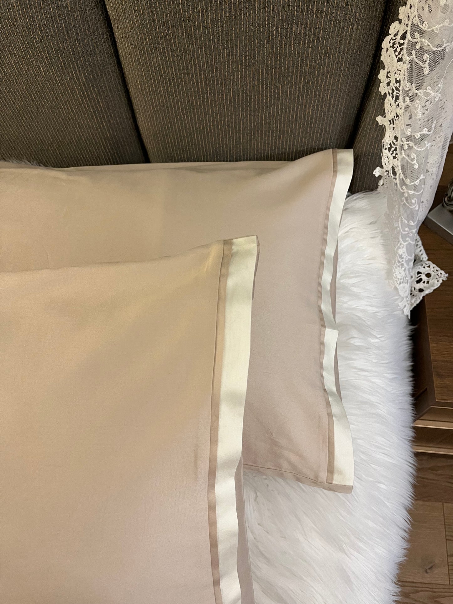 GRACE %100 Pamuk Saten İkili Yastık Kılıfı Standart Model Bej