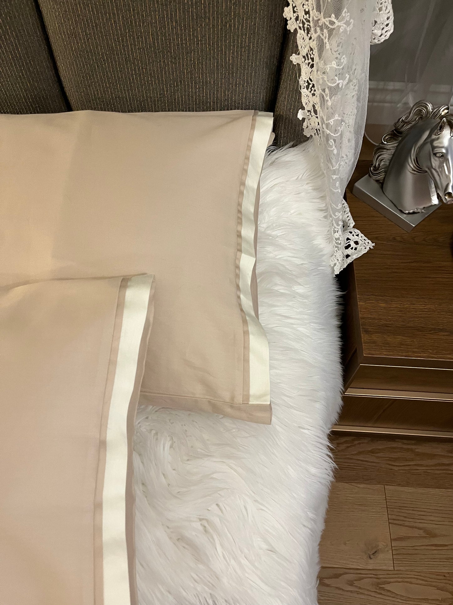 GRACE %100 Pamuk Saten İkili Yastık Kılıfı Standart Model Bej