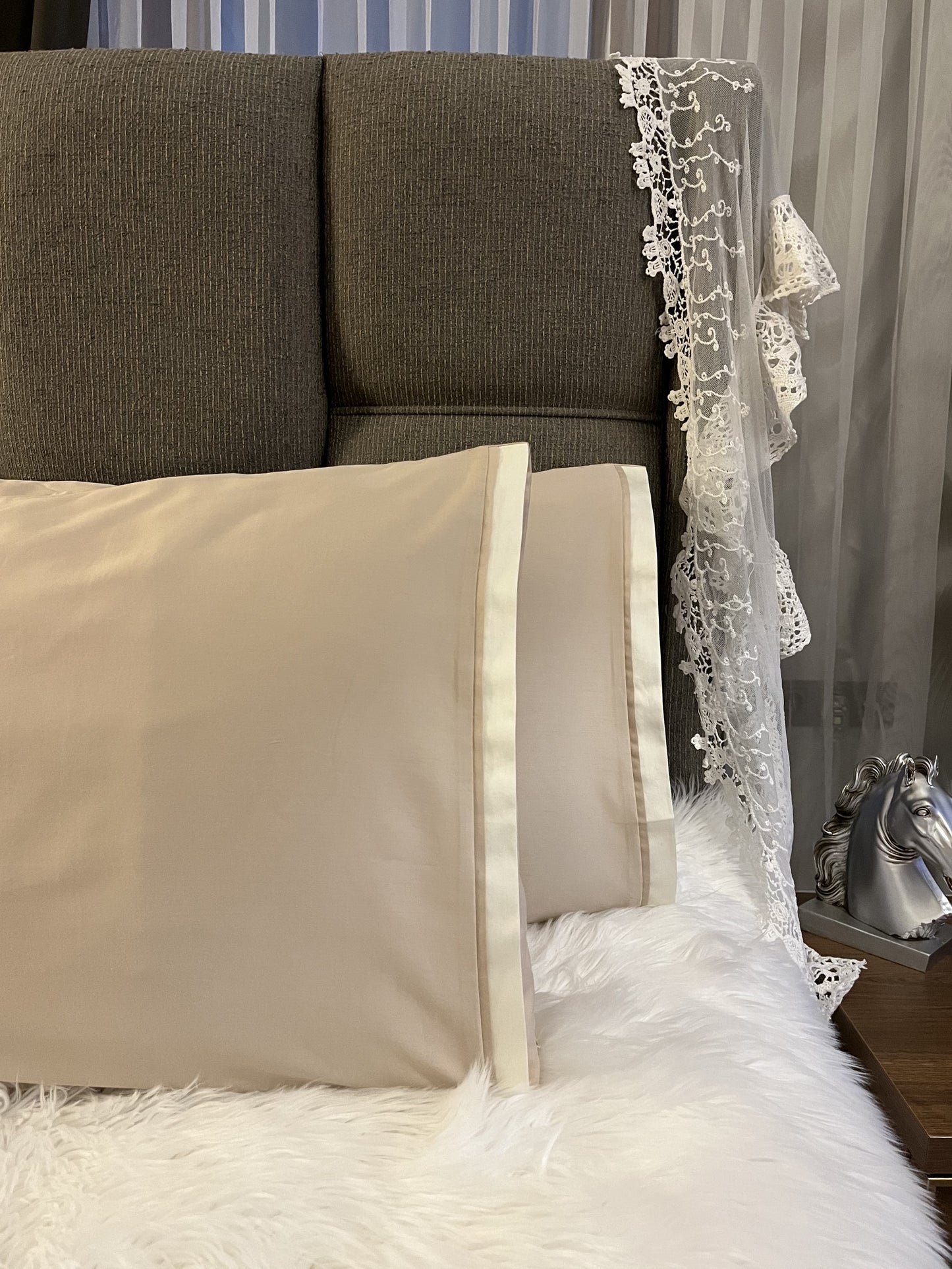 GRACE %100 Pamuk Saten İkili Yastık Kılıfı Standart Model Bej