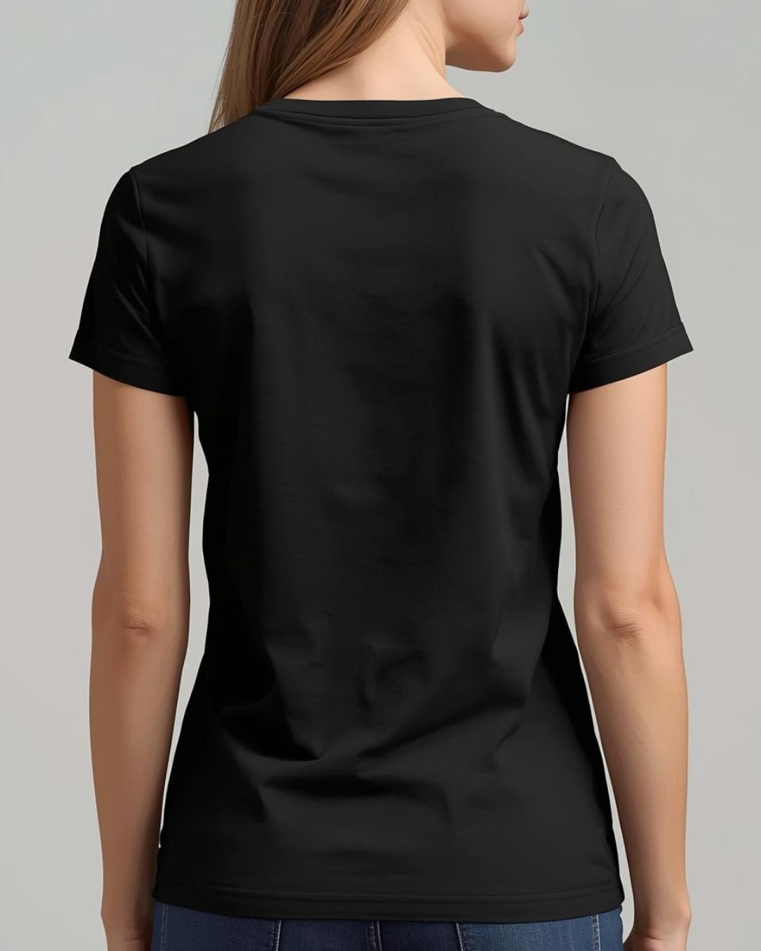 %100 Pamuk V Yaka Kadın Basic Tişört -  Siyah