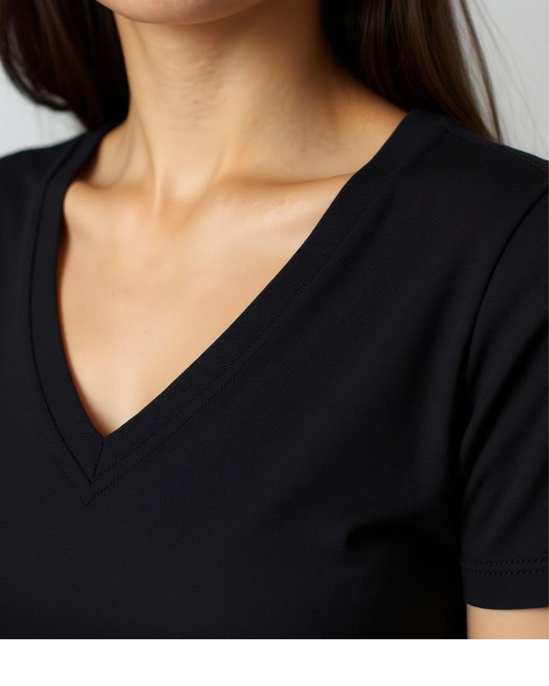 %100 Pamuk V Yaka Kadın Basic Tişört -  Siyah